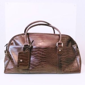 Bath & Body Works Brown Croc Faux Leather Travel Carry On Bag